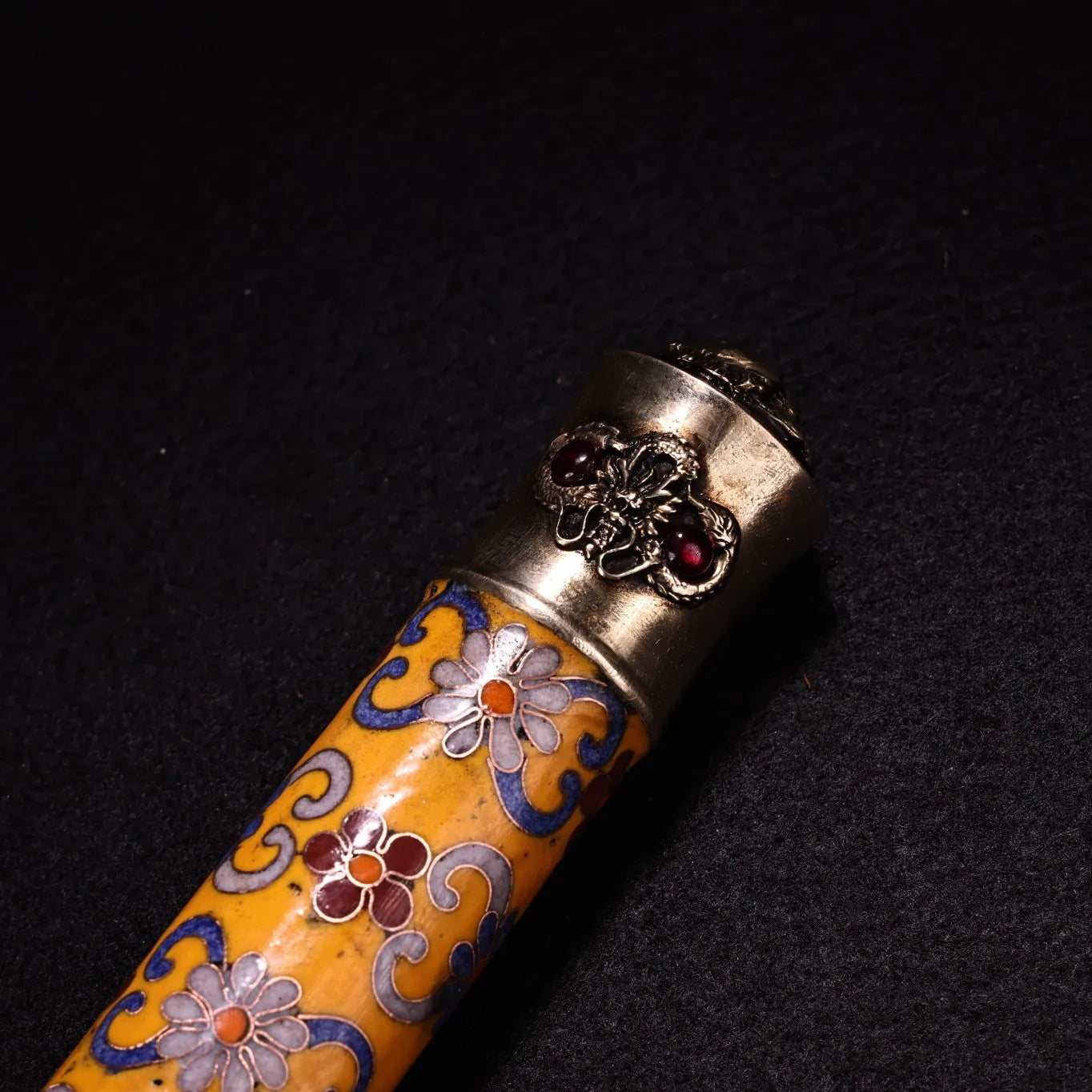 17"Tibetan Temple Collection Bronze Cloisonne Enamel mosaic gem eye bag tube smoking tool office ornament Town house Exorcism