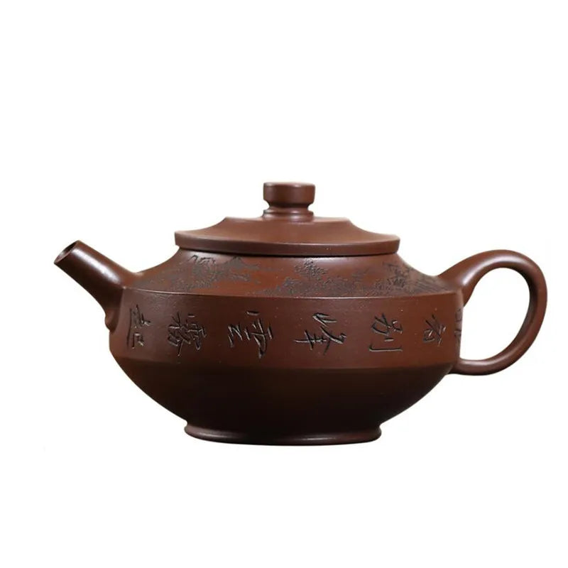 170ml Chinese Yixing Handmade Purple Clay Teapots Kettle Famous Artists Hand-carved Landscape Tea Pot Raw Ore Zisha Tea Set