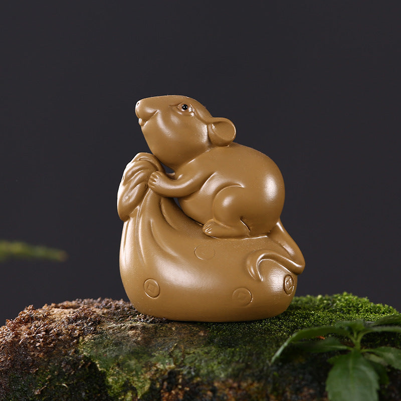 Chinese tea pet yixing zisha purple clay mouse statue small size mascot tea play
