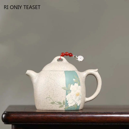 180ml Chinese Yixing Purple Clay Teapot Authentic Handmade Mud-painted Peony Pattern Tea Pot Kettle Famous Artists Zisha Tea Set