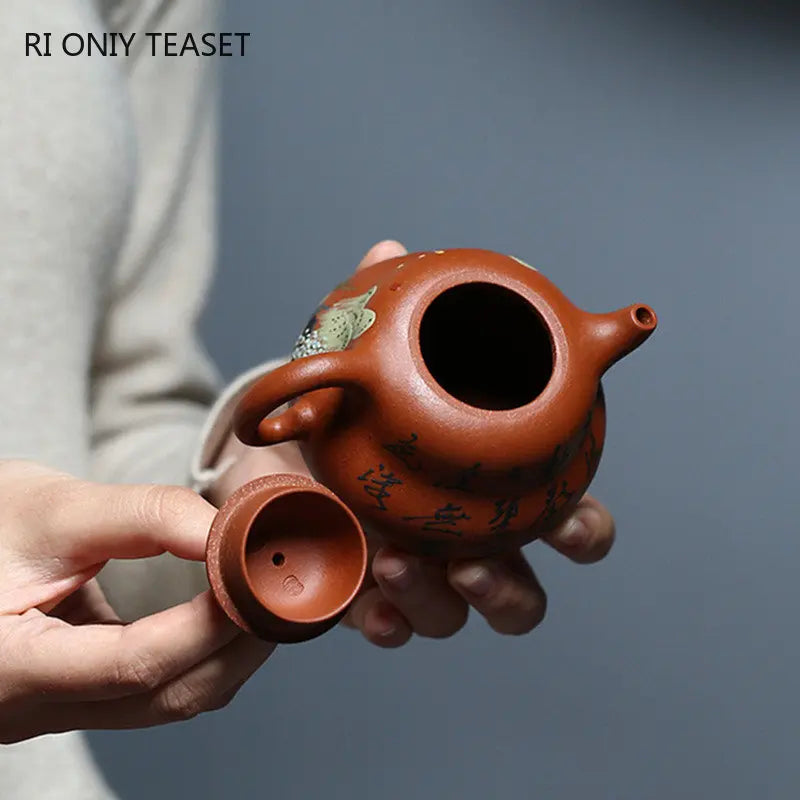 180ml Chinese Yixing Raw Ore Purple Clay Teapots Famous Artists Handmade Gourd Shape Tea Pot Kettle Authentic Zisha Tea Set
