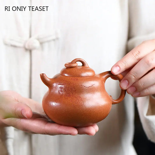 180ml Chinese Yixing Raw Ore Purple Clay Teapots Handmade Gourd Shape Tea Pot Beauty Kettle High-end Zisha Tea Set Collection
