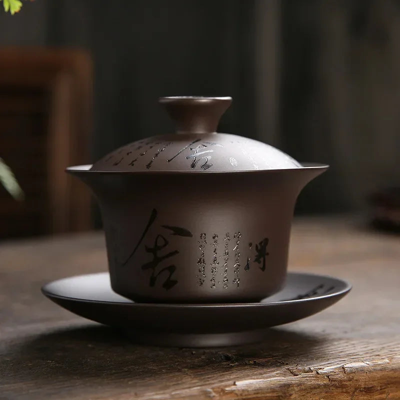 180ml Vintage Purple Clay Gaiwan Chinese Handmade Teacup Household Beauty Tea Infuser Customized Portable Tea Cup with Lid