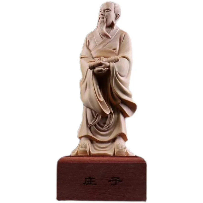 19.5cm Boxwood Wood Statue Real Wood Wood Sculpture Office Decoration Figure Statue zhuangzi Historical Collection Traditional