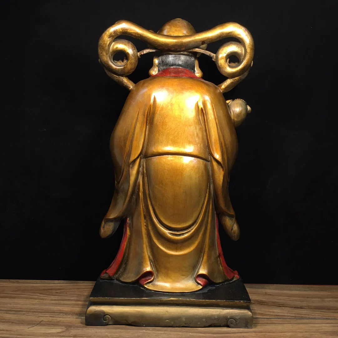 19"Tibetan Temple Collection Old Bronze Painted God of Wealth God Statue Ruyi Treasure Bowl Amass wealth Worship Hall Town house
