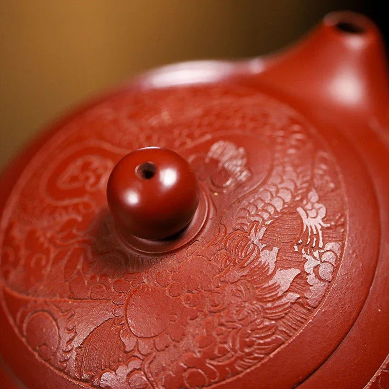 190ml Chinese Yixing Purple Clay Teapots Famous Handmade Dragon Pattern Xishi Tea Pot Raw Ore Dahongpao Kettle Zisha Tea Set