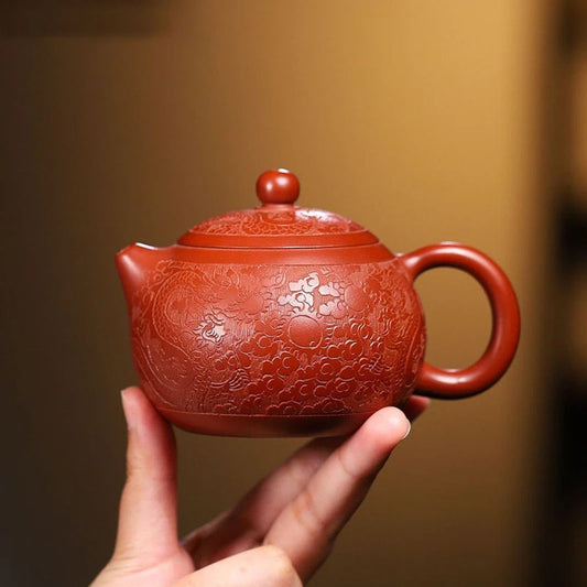 190ml Chinese Yixing Purple Clay Teapots Famous Handmade Dragon Pattern Xishi Tea Pot Raw Ore Dahongpao Kettle Zisha Tea Set