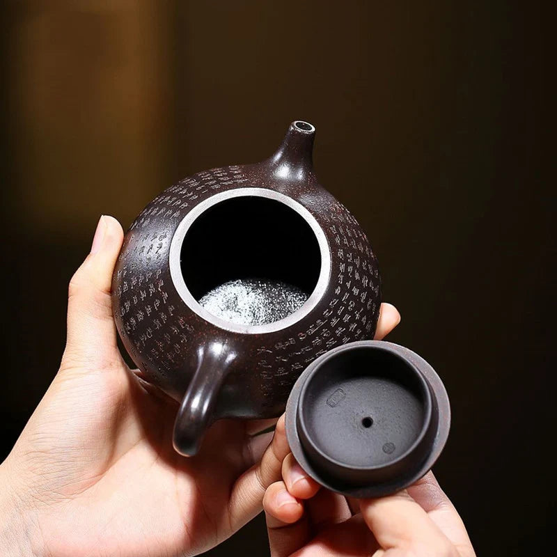 190ml Tradition Yixing Purple Clay Teapots Master Hand-carved Heart Sutra Tea Pot Raw Ore Beauty Kettle Chinese Zisha Tea Set