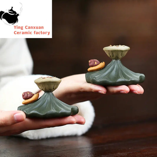 1Pcs Creative Purple Clay Tea Pet Ornaments Teapot Lid Holder Household Tea Tray Decorations Tradition Tea Set Handmade Crafts