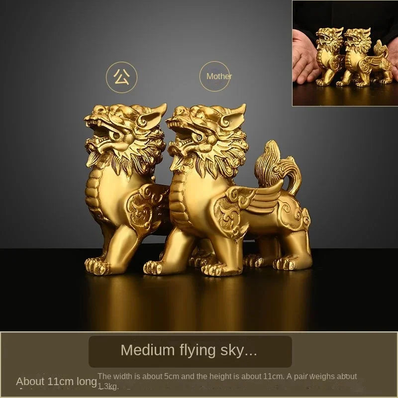1pair Fengshui Pure Copper Brass Male and Female Flying Brave Living Room Living Wine Cabinet Desktop Decor Store Gifts