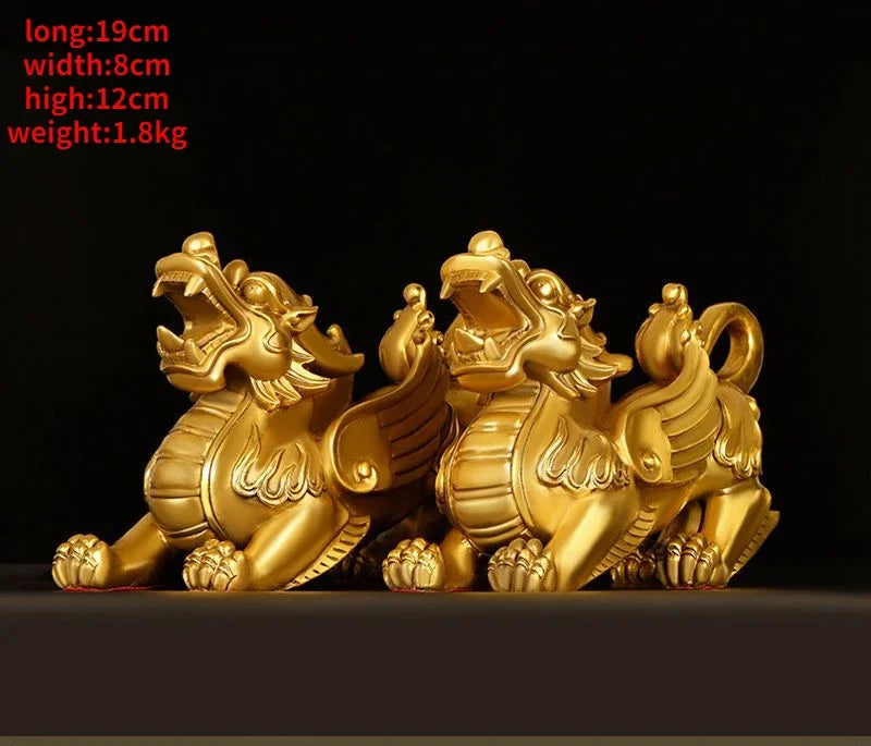 1pair Pure Copper Bravery Pixiu Ornaments Brass Bully Male and Female Home Living Room Sculpture Store Opening Gift