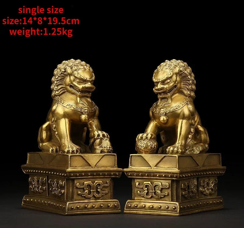 1pairs Feng Shui Attracting Wealth Lucky Copper Lion Ornaments Decoration Home Living Room Bedroom Office Figurines