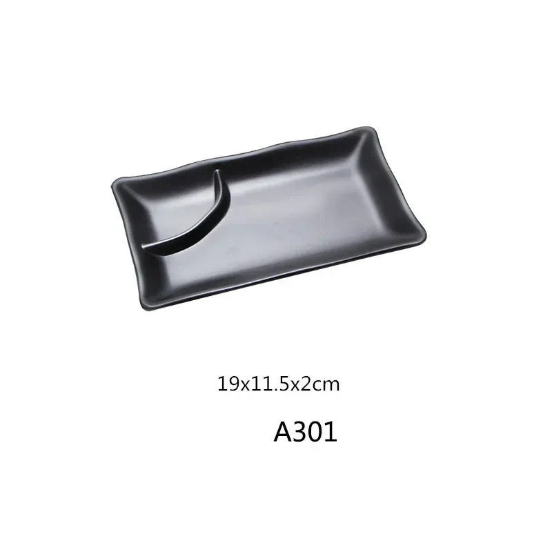 1pcs Black Melamine Sushi Bar Snack Tableware Barbecue Buffet Dish Wine Sushi Fruit Tray Kitchen Supplies