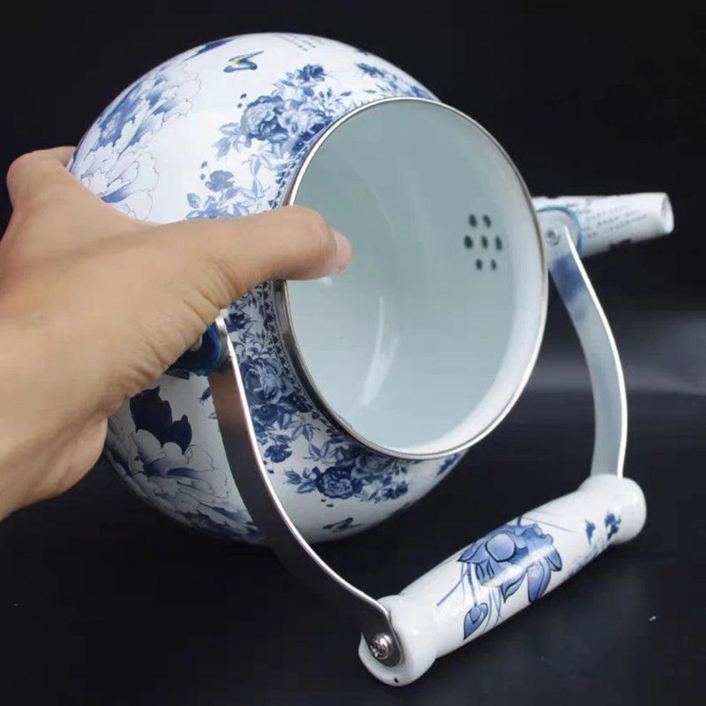 2.5L Enamel Tea Infuser Blue And White Porcelain Enameled Boiling Kettle Gas Induction Cooker Boiling Teapot Cold Kettle
