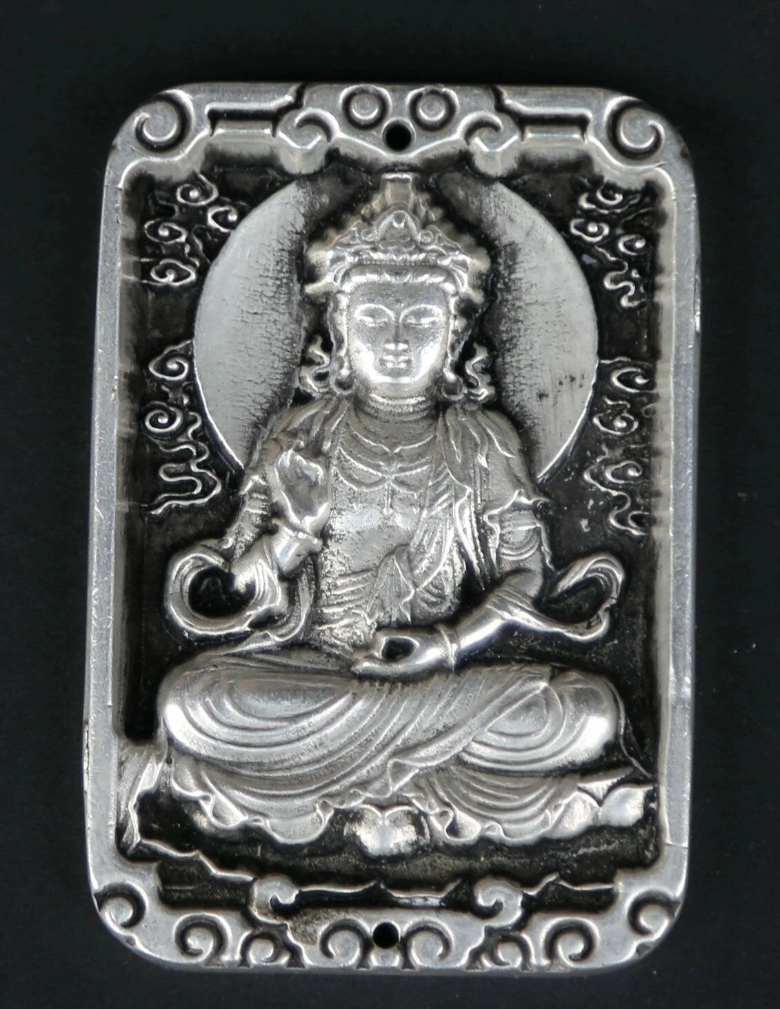 2.8" Chinese Miao Silver Hand Carving Buddhism Kwan-yin Guan Yin Amulet Pendant