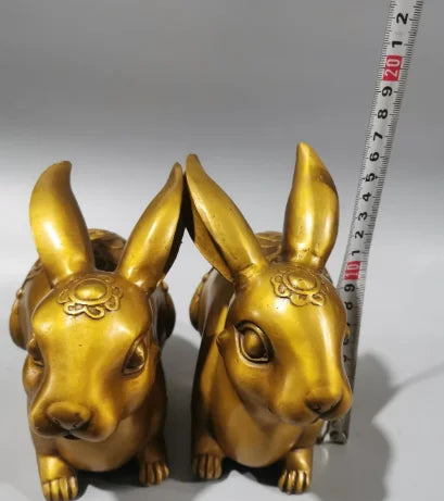 2 Pack Cute Rabbit Statue Home Decor Animal Sculpture Feng Shui Golden Rabbit Ornament Brass Crafts Desk Accessories