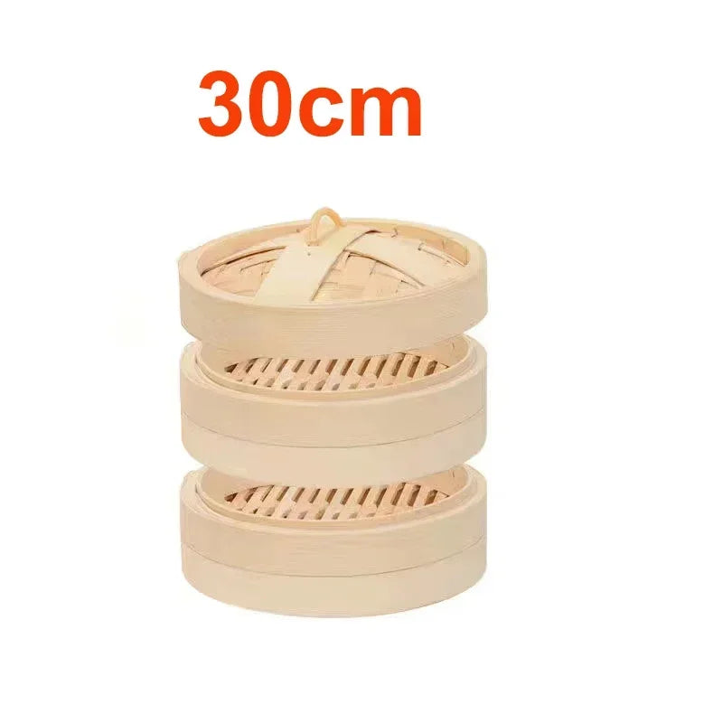 2 Steamer 1 Lid Bamboo Steamer Dimsum Dumpling Steam Pot Durable Fish Rice Vegetable Snack Basket With Lid Kitchen Cooking Tools