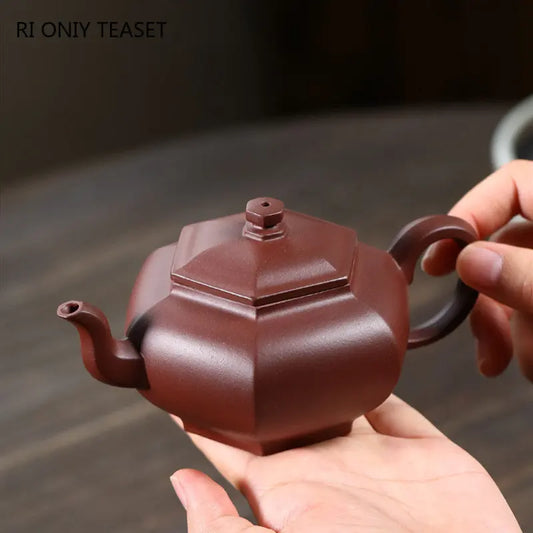 200ml Chinese Yixing High-end Purple Clay Teapots Handmade Hexagonal Shape Tea Pot Raw Ore Purple Mud Kettle Zisha Tea Set