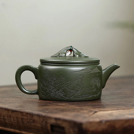 200ml Tradition Green Mud Teapot Yixing Purple Clay Tea Pot Handmade Filter Beauty Kettle Chinese Zisha Tea Set Custom Gifts