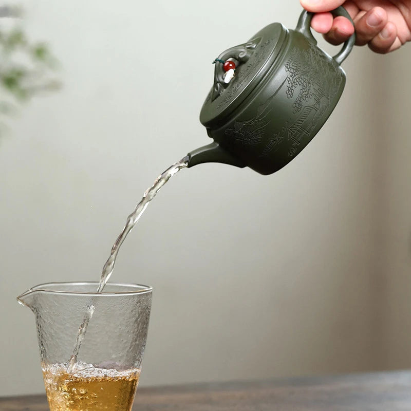 200ml Tradition Green Mud Teapot Yixing Purple Clay Tea Pot Handmade Filter Beauty Kettle Chinese Zisha Tea Set Custom Gifts