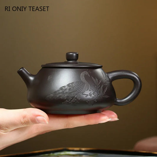 200ml Yixing Purple Clay Stone Scoop Teapot Handmade Filter Beauty Tea Pot Zisha Black Mud Tea Maker Chinese Teaware Supplies