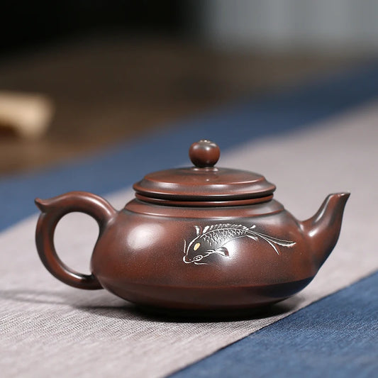 200ml nixing teapot tea pot filter Teapot handmade carving fish nixing clay customized gifts authentic Banyue Teapot theiere