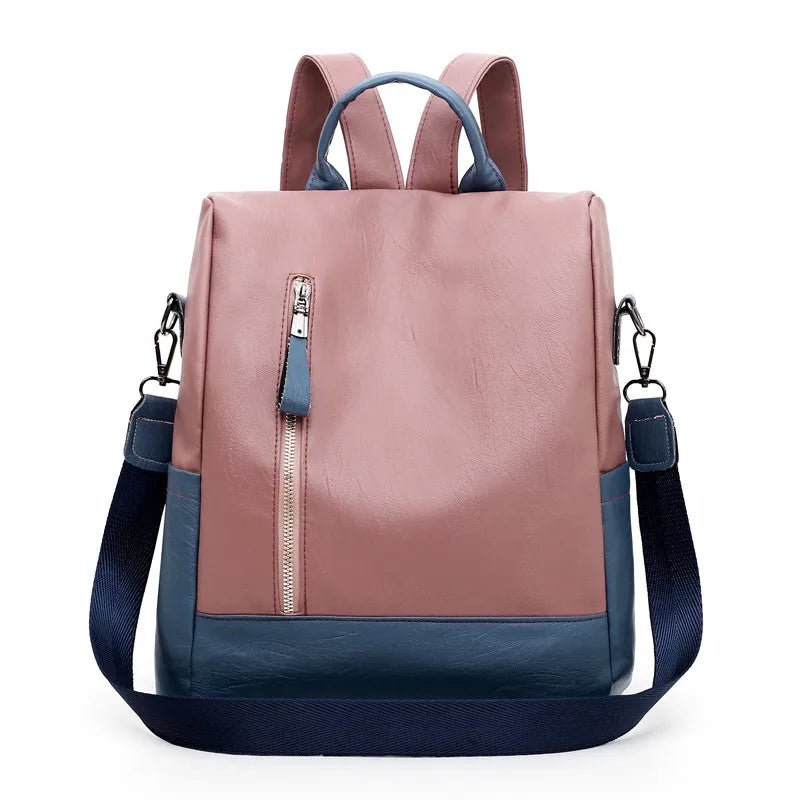 2020 New College Style Women Backpack High Quality Soft Leather Bookpack For Teenage Girls Fashion Contrast Ladies Crossbody Bag