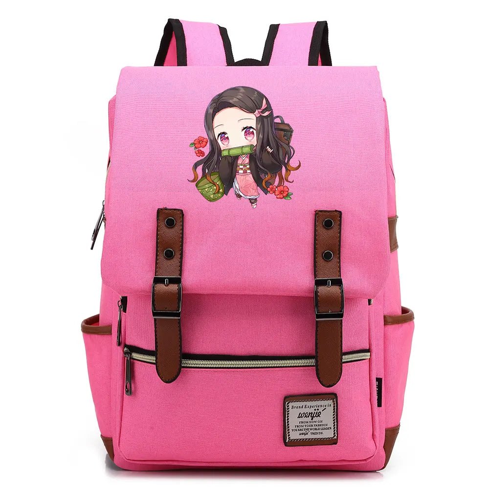 2021 Demon Slayer Prints Boy Girl Student School Book Bags Teenagers Schoolbags Canvas Women Bagpack Men Belt Travel Backpack