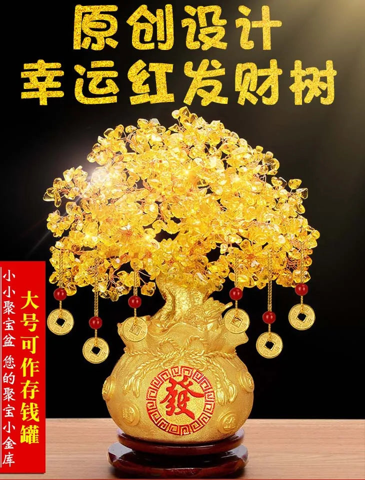 2022 home shop company Bring wealth Money Drawing GOOD LUCK Mascot gold crystal FA CAI SHU Pachira Money Tree FENG SHUI statue