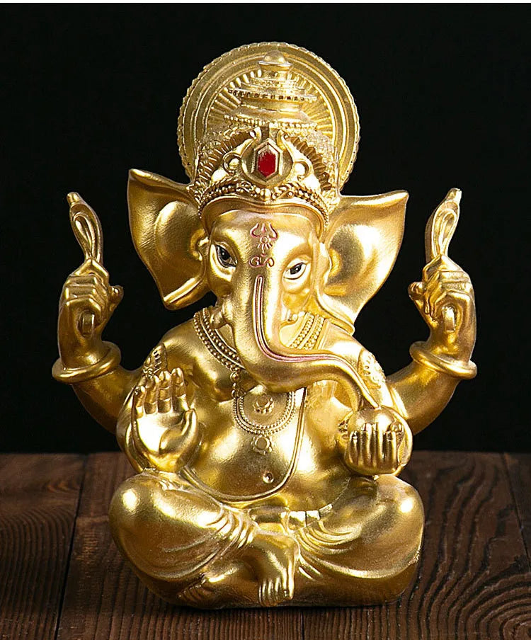 2023 Asia Thailand HOME CAR golden GANESH Elephant God of wealth Sculpture statue + GOOD LUCK crystal Mammon Bracelet Amulet