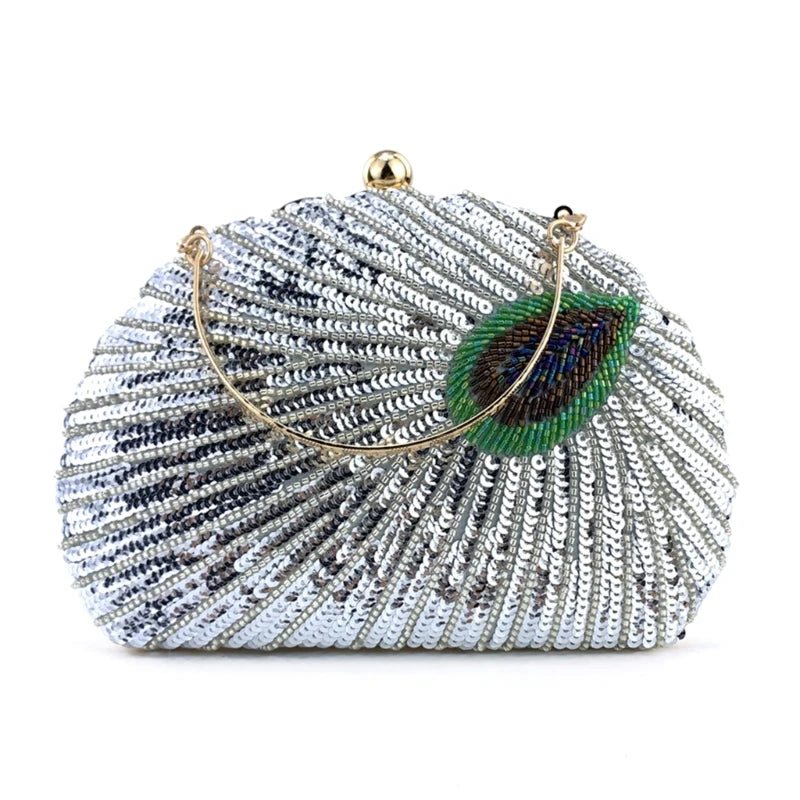 2023 Lady Purse Wedding Clutches Handbag Women Girl Shoulder Crossbody Bags Fashion SequinBeading PeacockEvening Bag