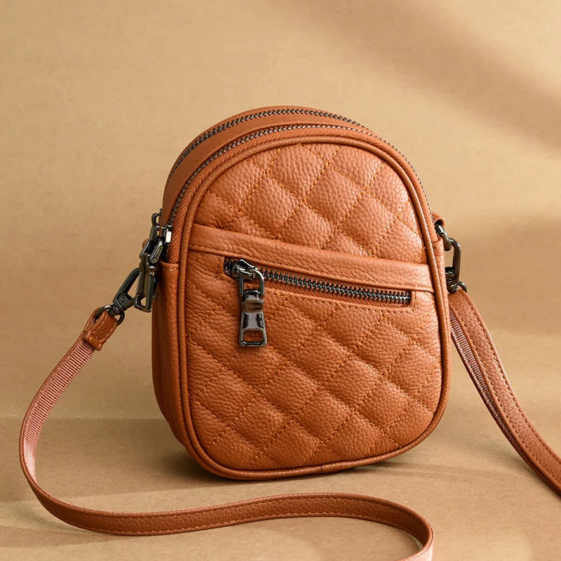 2023 Luxury Real Cowhide Girls Purse Phone Pouch Genuine Leather Shoulder Bags Woman Multiple Pockets Solid Color Crossbody Bag