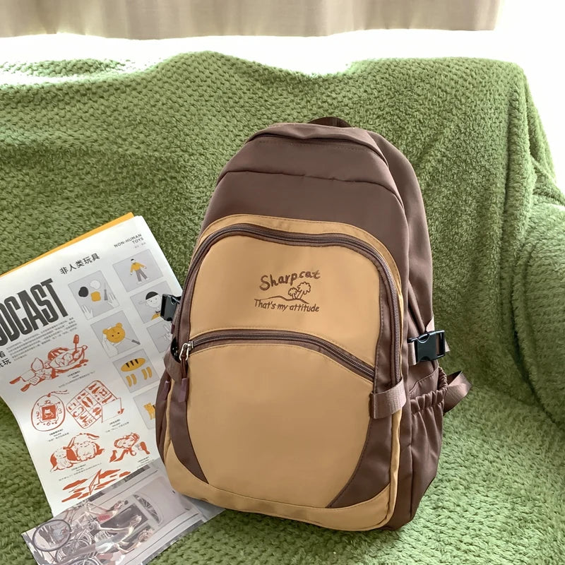 2023 New Patchwork Color Multi-Pocket Female Backpack Book School Bag for Teenage Girls Boys Student Women's Travel Rucksack