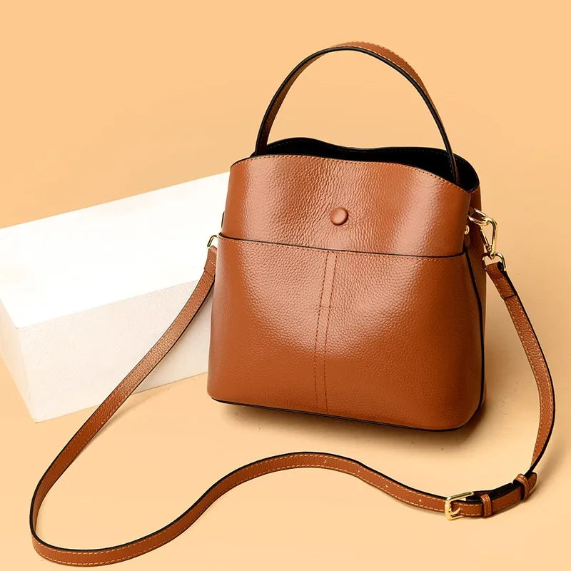 2023 Women's Simple Mini Bucket Bag Luxury Large Capacity Shoulder Crossbody Bag High Quality Genuine Leather Female Handbag Sac