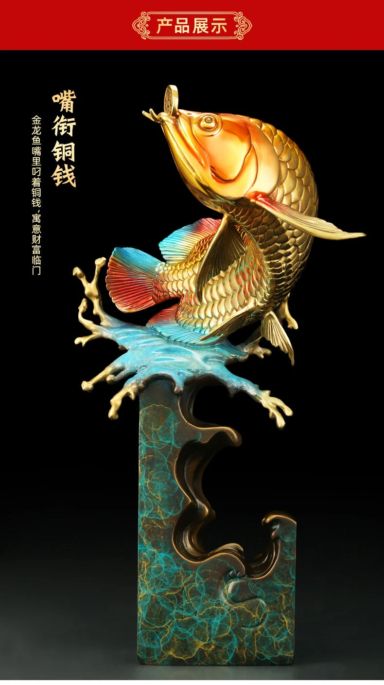 2023 high grade Good luck Dragon golden Fish Wealth Arowana HOME OFFICE BAR CLUB decoration bring wealth money bronze Sculpture