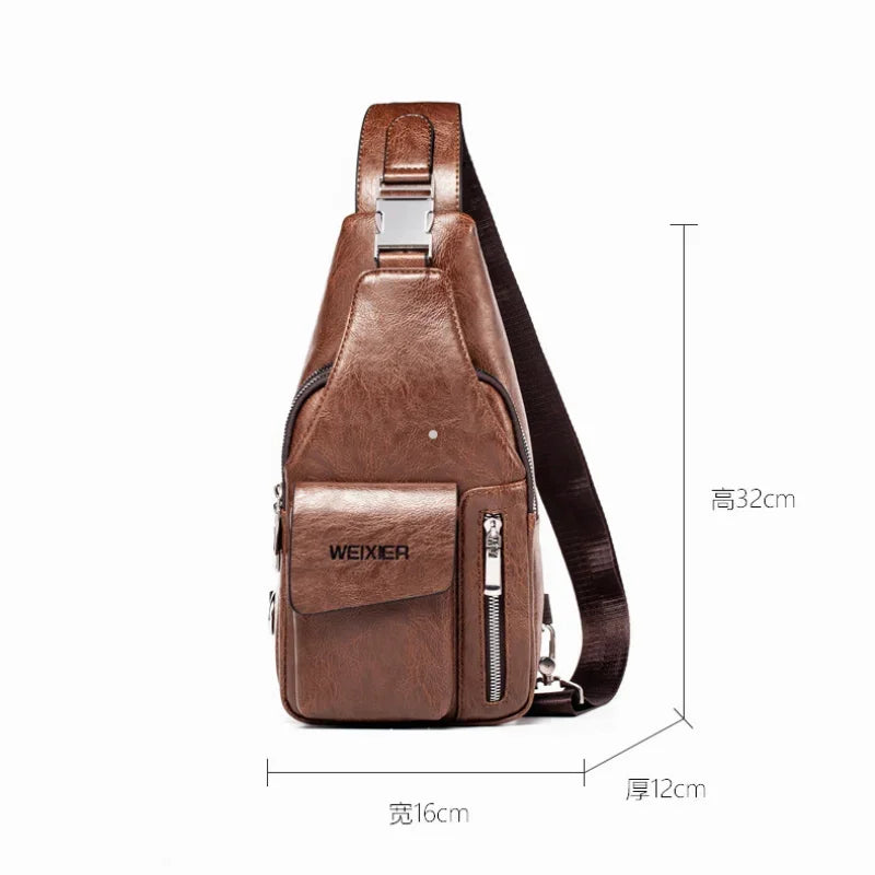 2024 Fashion Brand Men's Chest Outdoor Leisure Crossbody Multifunctional Waterproof PU Leather Shoulder Travel Bag
