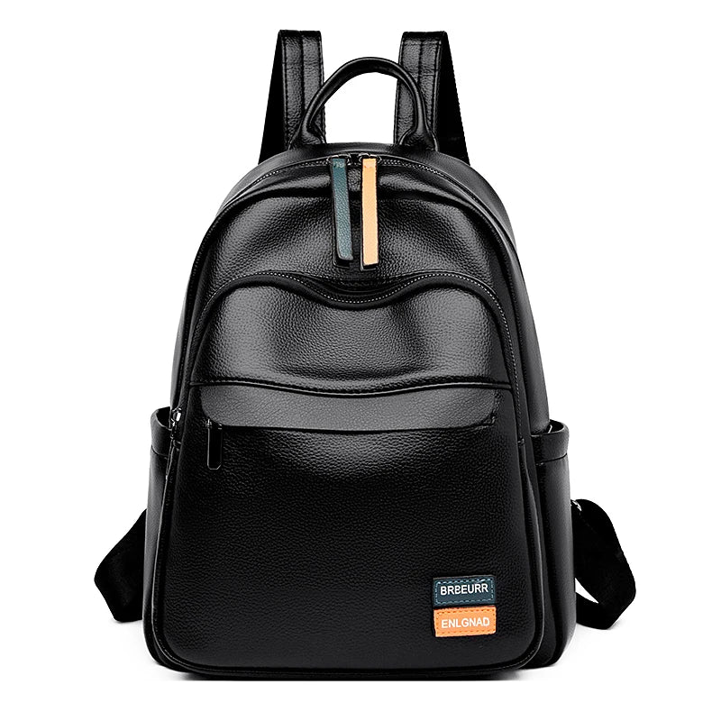 2024 Female Solid Color Leather Backpacks High Quality Ladies Bagpacks Luxury Designer Large Capacity Casual Soft Bag Girls Sac