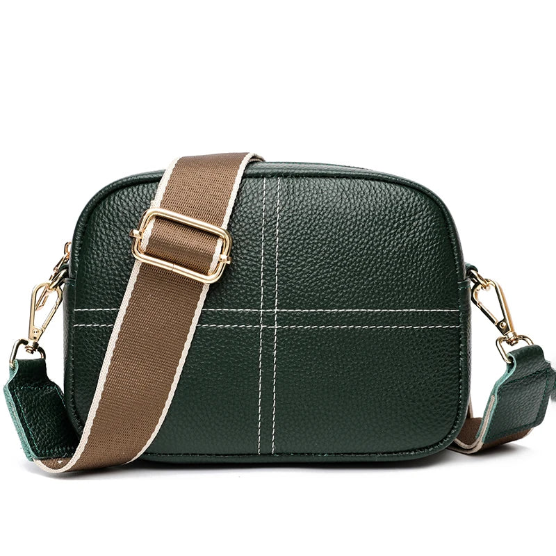 2024 Luxury Women's Designer Wallet and Shoulder Bag Authentic Genuine Leather Girl Striped Wide Shoulder Strap Crossbody Bags