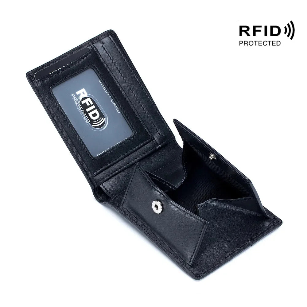 2024 Men's Boom New Carbon Fiber Rfid Ultra-thin Short Wallet Leather Simple Fashion Light Gift