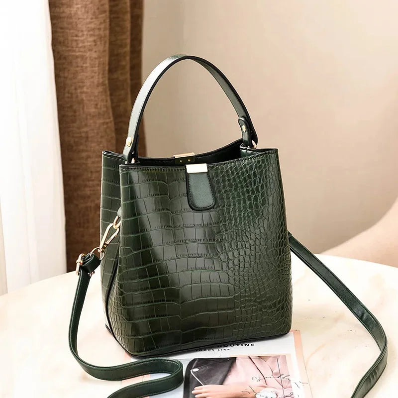 2024 New Bucket Women Pattern Handbag Capacity Casual Crocodile Shoulder Messenger Bags Ladies PU Purse
