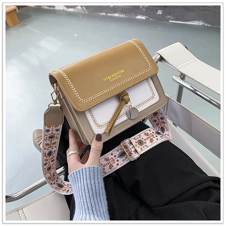 2024 New Fashion Simple Shoulder Ladies Cross Body Contrast Color PU Leather Crossbody Bags For Women