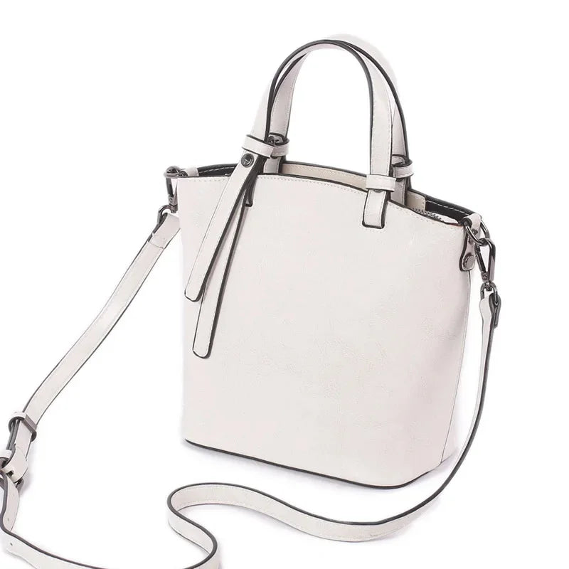 2024 New Female Handbag Cowhide Messenger Fashion One-shoulder Bucket Lady Travel Bag