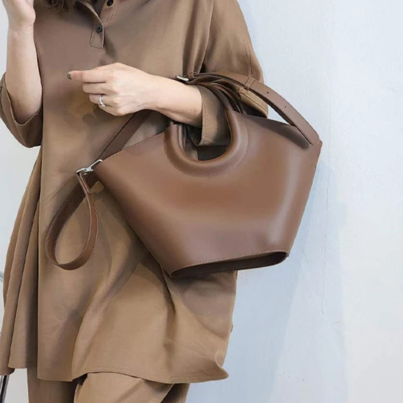 2024 New Ladies Cowhide Luxury Handbags Women French Style Elegant Commuter Tote Bag Solid All-match Large Capacity Bolsos Mujer