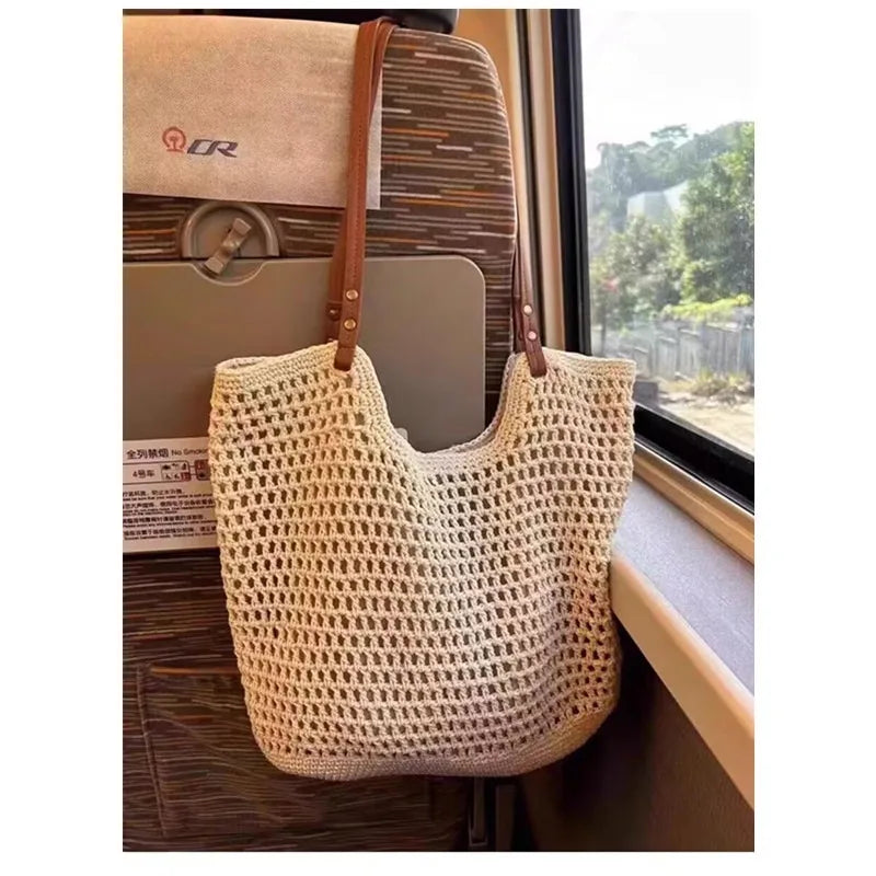 2024 New Large Capacity Bag For Women Versatile Beach Resort Shoulder Bag Wove Tote Bag