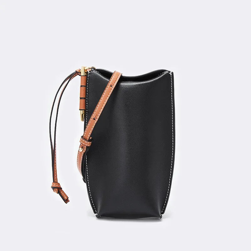 2024 New Mobile Phone European and American Retro Mini Shoulder Messenger Cow Leather Women's Bag