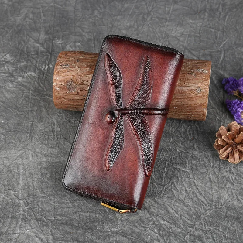 2024 New Retro Genuine Leather Women Wallet Hand Ladies Long Purse Luxury Women's Wallets For Card Money Phone Bag