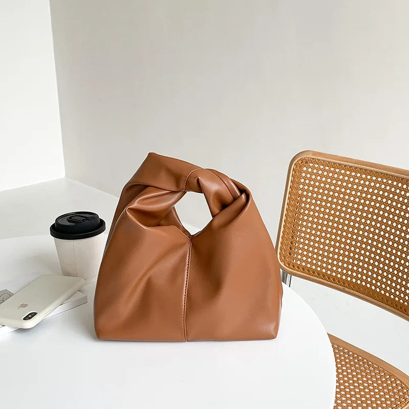 2024 New Soft Leather Handbags Commuter Large Capacity Portable Handle Bags Fashion Folds Design Casual Purses Clutch Pouch