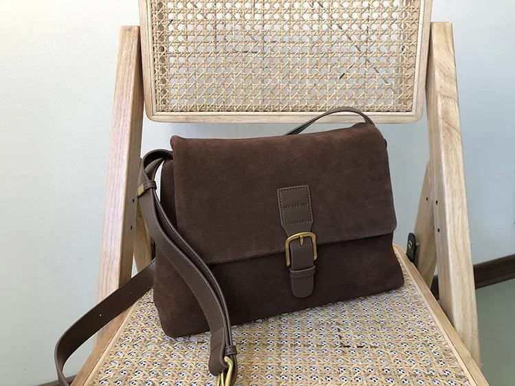 2024 New Totes Korean Designer Casual Crossbody Shoulder Bags For Women Large Capacity Vintage Suede Belt Bucklemessage Bag
