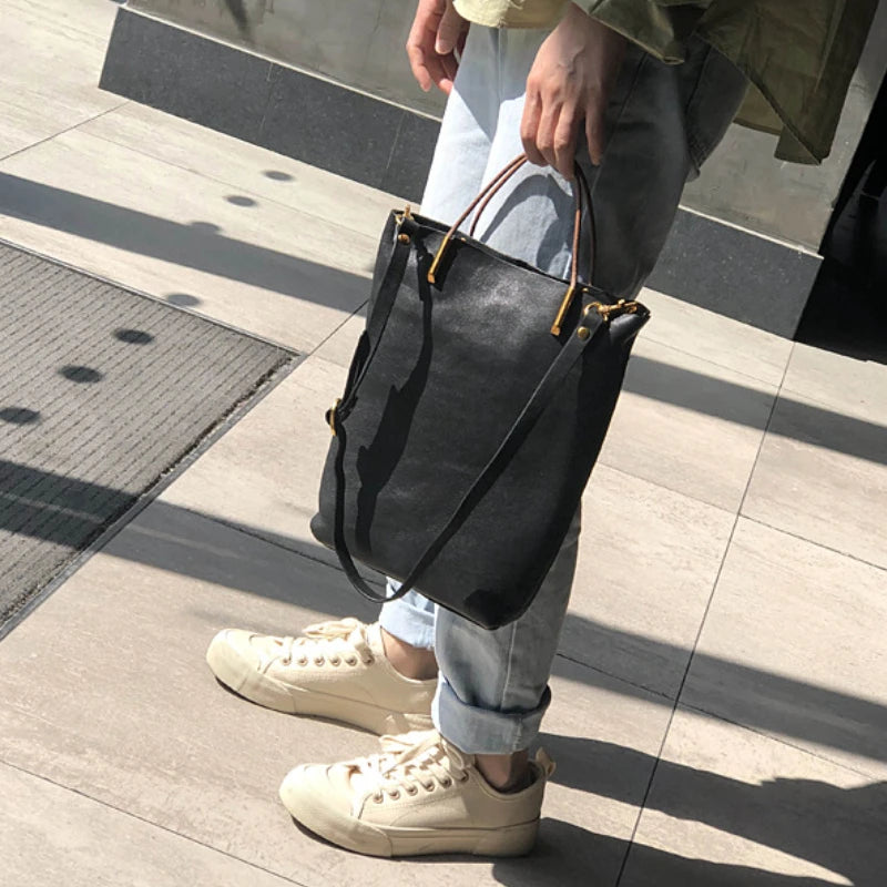 2024 New Vintage Genuine Leather Women Shoulder Bag Simple Fashion Large Capacity Versatile Handbags Casual Commuter Bolsas