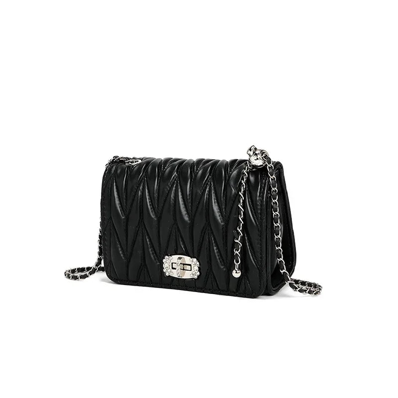 2024 New Women's Bags, Fashionable and Versatile Pleated Chain Cross-body Bags, Handbags, Temperament and Charm
